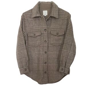 Joie Taupe Plaid Button Down Shacket Heavy Shirt Jacket Size XS Extra Sm…